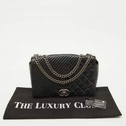 Pre Owned Chanel Black Mixed Quilted Leather Medium Coco Boy Flap Bag