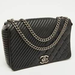 Pre Owned Chanel Black Mixed Quilted Leather Medium Coco Boy Flap Bag
