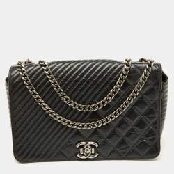 Pre Owned Chanel Black Mixed Quilted Leather Medium Coco Boy Flap Bag