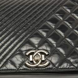 Pre Owned Chanel Black Mixed Quilted Leather Medium Coco Boy Flap Bag