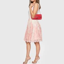 Pre Owned Chanel Red Quilted Caviar Leather Classic East West Flap Bag