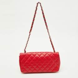 Pre Owned Chanel Red Quilted Caviar Leather Classic East West Flap Bag