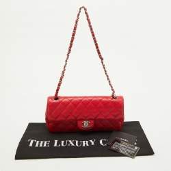 Pre Owned Chanel Red Quilted Caviar Leather Classic East West Flap Bag