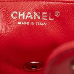 Pre Owned Chanel Red Quilted Caviar Leather Classic East West Flap Bag