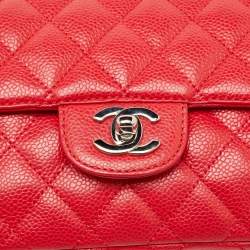 Pre Owned Chanel Red Quilted Caviar Leather Classic East West Flap Bag