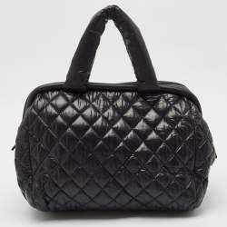 Pre Owned Chanel Black Quilted Nylon Coco Cocoon Bowler Bag