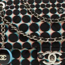 Pre Owned Chanel Black/White Nylon Polka Dot Printed Medium Classic Single Flap Bag