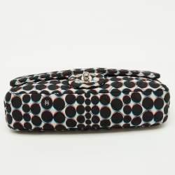 Pre Owned Chanel Black/White Nylon Polka Dot Printed Medium Classic Single Flap Bag