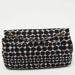 Pre Owned Chanel Black/White Nylon Polka Dot Printed Medium Classic Single Flap Bag
