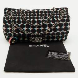 Pre Owned Chanel Black/White Nylon Polka Dot Printed Medium Classic Single Flap Bag