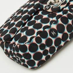 Pre Owned Chanel Black/White Nylon Polka Dot Printed Medium Classic Single Flap Bag