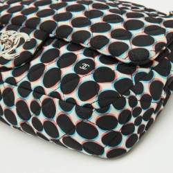 Pre Owned Chanel Black/White Nylon Polka Dot Printed Medium Classic Single Flap Bag