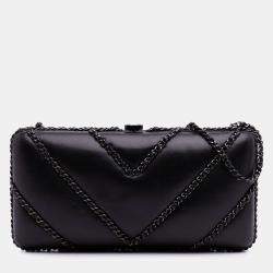 Pre Owned Chanel Black Chevron Lambskin Chain Around Clutch on Chain