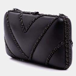 Pre Owned Chanel Black Chevron Lambskin Chain Around Clutch on Chain