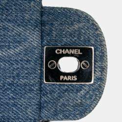 Pre Owned Chanel Blue Mini Square CC Quilted Denim Single Flap
