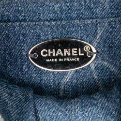 Pre Owned Chanel Blue Mini Square CC Quilted Denim Single Flap