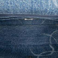 Pre Owned Chanel Blue Mini Square CC Quilted Denim Single Flap