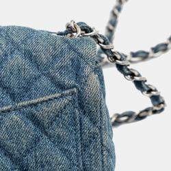 Pre Owned Chanel Blue Mini Square CC Quilted Denim Single Flap