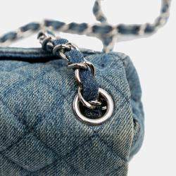 Pre Owned Chanel Blue Mini Square CC Quilted Denim Single Flap