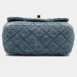 Pre Owned Chanel Blue Mini Square CC Quilted Denim Single Flap