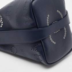 Pre Owned Chanel Navy Blue Leather Perforated CC Eyelet Drawstring Bucket Bag