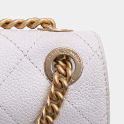 Pre Owned Chanel White CC Quilted Caviar Turnlock Full Flap
