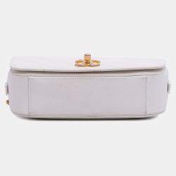 Pre Owned Chanel White CC Quilted Caviar Turnlock Full Flap