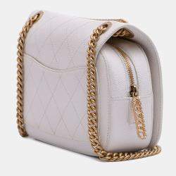 Pre Owned Chanel White CC Quilted Caviar Turnlock Full Flap