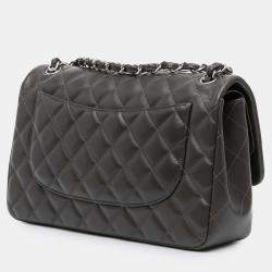 Pre Owned Chanel Grey Jumbo Classic Lambskin Double Flap