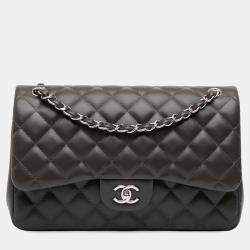 Pre Owned Chanel Grey Jumbo Classic Lambskin Double Flap