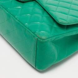 Pre Owned Chanel Green Quilted Lambskin Leather Maxi Classic Double Flap Bag