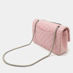 Pre Owned Chanel Double Flap 25 Pink Jersey Chain Shoulder Bag