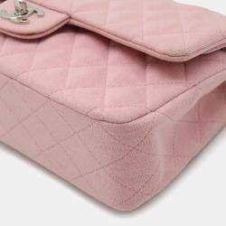 Pre Owned Chanel Double Flap 25 Pink Jersey Chain Shoulder Bag