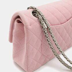 Pre Owned Chanel Double Flap 25 Pink Jersey Chain Shoulder Bag