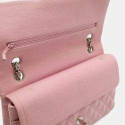 Pre Owned Chanel Double Flap 25 Pink Jersey Chain Shoulder Bag