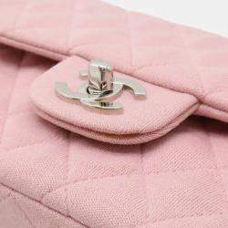 Pre Owned Chanel Double Flap 25 Pink Jersey Chain Shoulder Bag
