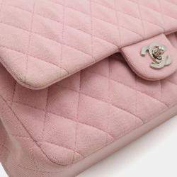 Pre Owned Chanel Double Flap 25 Pink Jersey Chain Shoulder Bag