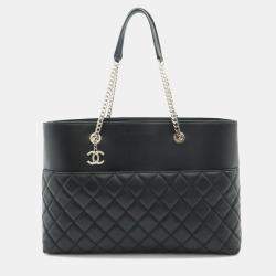 Pre Owned Chanel CC Black Lambskin Leather Chain Tote Bag