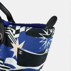 Pre Owned Chanel Cruise Collection Blue Black White Canvas Leather Shoulder Bag