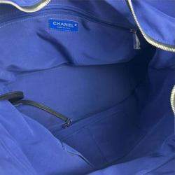 Pre Owned Chanel Cruise Collection Blue Black White Canvas Leather Shoulder Bag