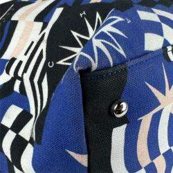 Pre Owned Chanel Cruise Collection Blue Black White Canvas Leather Shoulder Bag