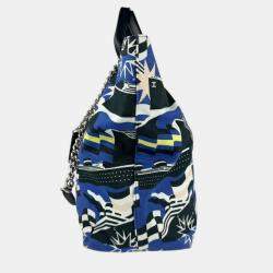 Pre Owned Chanel Cruise Collection Blue Black White Canvas Leather Shoulder Bag