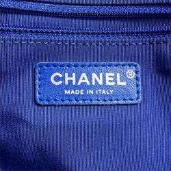 Pre Owned Chanel Cruise Collection Blue Black White Canvas Leather Shoulder Bag