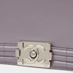 Pre Owned Chanel Boy Metallic Purple Leather Chain Shoulder Bag