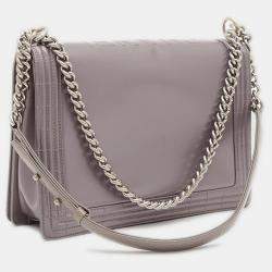 Pre Owned Chanel Boy Metallic Purple Leather Chain Shoulder Bag