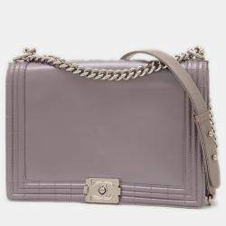 Pre Owned Chanel Boy Metallic Purple Leather Chain Shoulder Bag