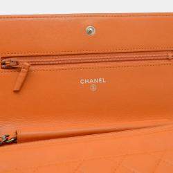 Pre Owned Chanel Boy Orange Lambskin Wallet on Chain