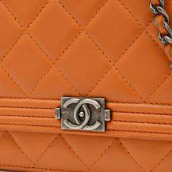 Pre Owned Chanel Boy Orange Lambskin Wallet on Chain