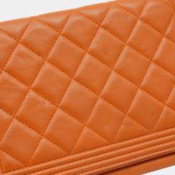 Pre Owned Chanel Boy Orange Lambskin Wallet on Chain