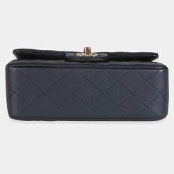 Pre Owned Chanel Navy Quilted Lambskin Mini Rectangular Top Handle